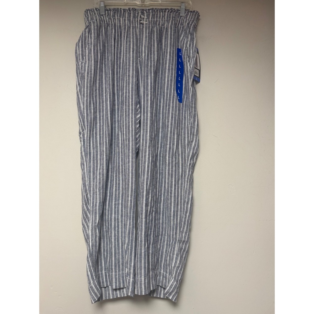 Briggs Striped Wide Leg Pants Womens Large Blue White‎ NEW Paperbag Waist Casual